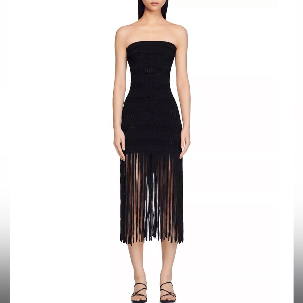 Sandro Maldives Knit Fringe Strapless Dress